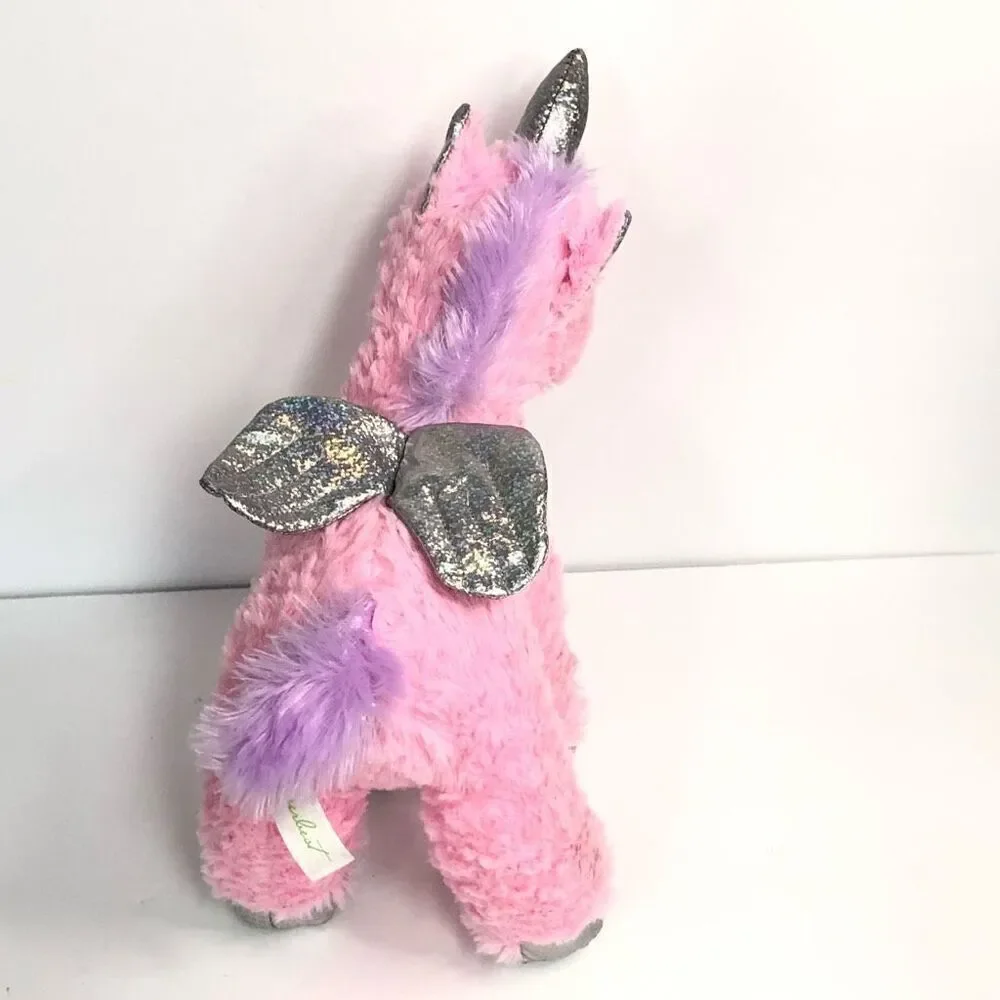 homerbest pink‎ fluffy unicorn purple mane silver shiny sparkly wings horn 11”